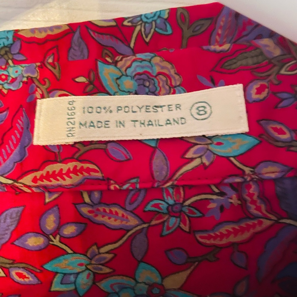 Vintage Women's Floral Button-Up Blouse in Fuchsia and Teal - Picture 2 of 3